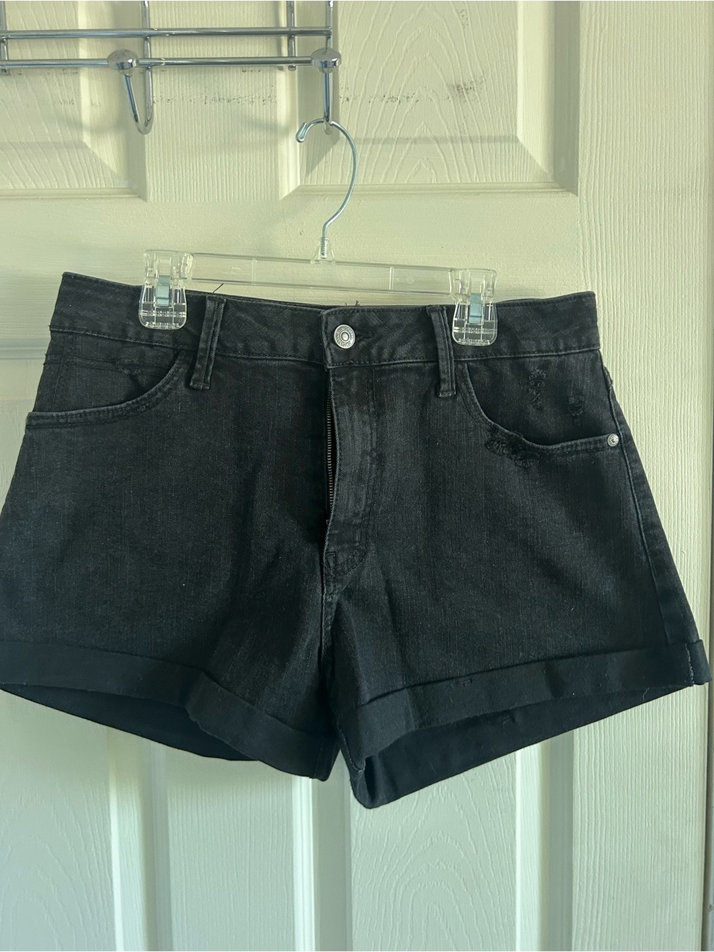 Rewash Black Fold-Cuff Denim Shorts